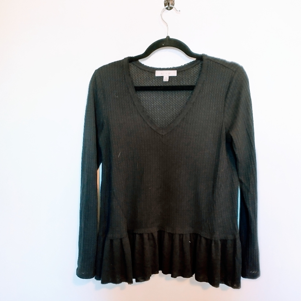 Eri + Ali black long sleeve top with ruffle hem size xs